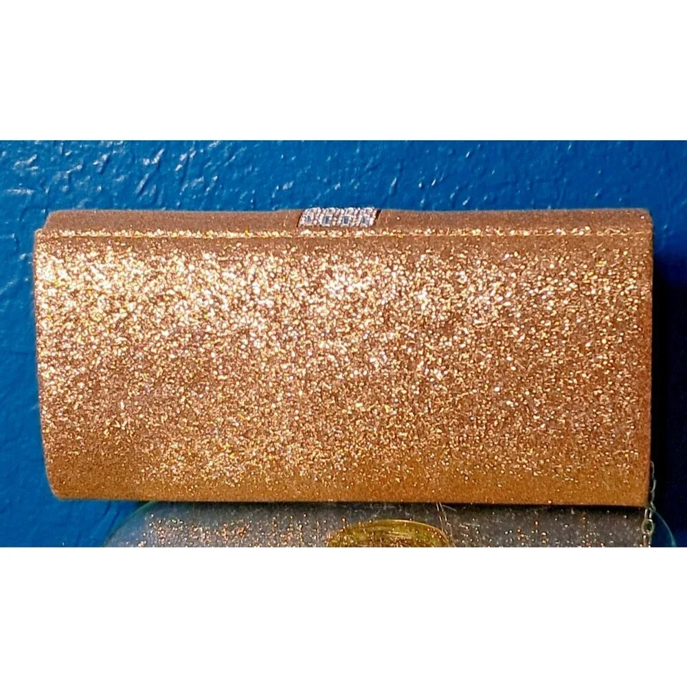 NWT Sasha New York Gold Glitter Silver Rhinestone Envelope Clutch Evening Purse - Picture 4 of 13